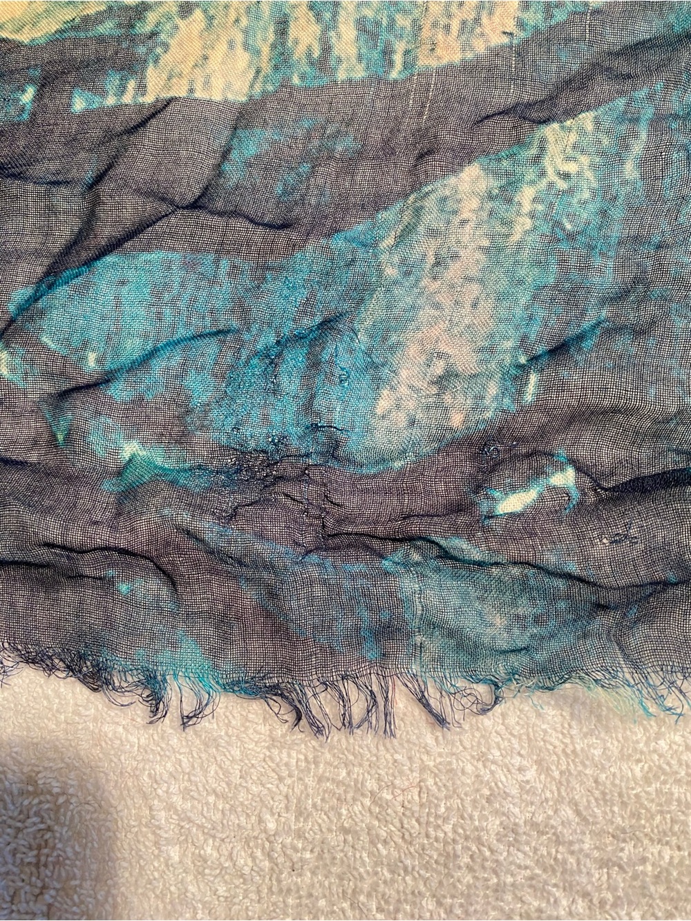 Lightweight Teal and Gray Fringed Wrap Scarf